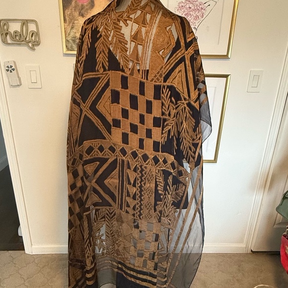 Vintage Jil Sander black and gold silk chiffon scarf/shawl 073